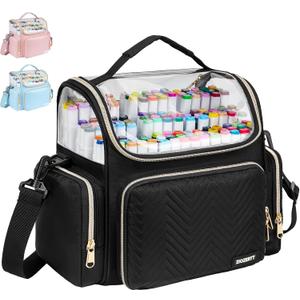 Large Marker Organizer Case for 200-300 Markers,Travel Marker Storage Bag with Dividers and 4 Pockets,Marker Organizer Holder for Paint Brushes,Colored Pencils and Other Art Supplies,Bag Only,Black