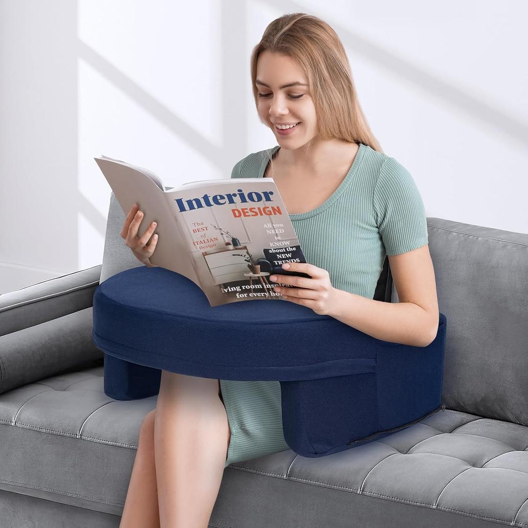 Reading Pillow for Gaming Extra Large, Adjustable Lap Desk Pillow with Pocket, Soft Memory Foam Arm Rest Pillow for Adult, Gaming Pillow for Lap, Sitting in Bed Floor Sofa (Blue)