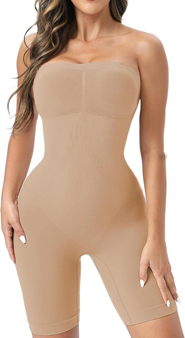 Ellareese Strapless Shapewear Bodysuit Butt Lifter Body Shaper for Women Under Dress Tummy Control full Body Shapewear (Beige, L)