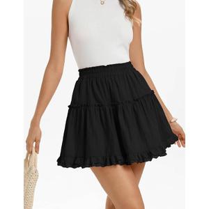 Kate Kasin Women Cotton Mini Skirts with Shorts Underneath, Ruffle Lace Skirt Flowy, Tiered Skorts S