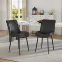 VECELO Dining Chairs Set of 2, Modern Upholstered Faux Leather Cushion Seat and Metal Legs for Kitchen, Living Room, Black
