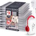 VMstr 9 Pack Vacuum Storage Bags for Travel, Carry-on Size Space Saver Bags for Luggage Clothes and Clothing Compression Packing, High Pressure Electric Pump(DC Power)