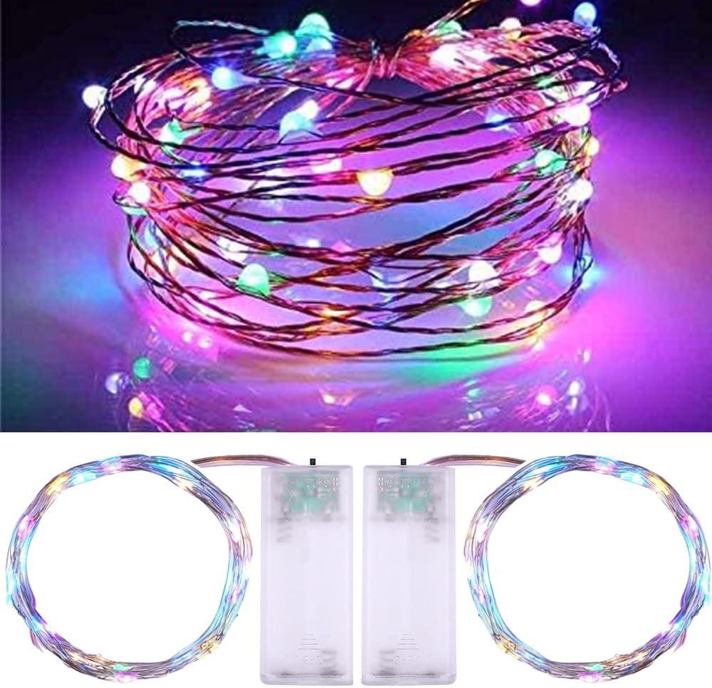 String Lights, Waterproof LED String Lights,2 Pack 20ft 60 LED Festival Decorations Crafting Battery Powered Copper Wire Starry Fairy Lights (Multicolor)