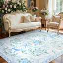 Collive Blue 8X10 Rugs for Living Room, 8x10 Bow and Floral Washable Area Rug Non Slip, Soft Boho Indoor Decor Elegant Carpet for Bedroom Kids Room Nursery Dining Room