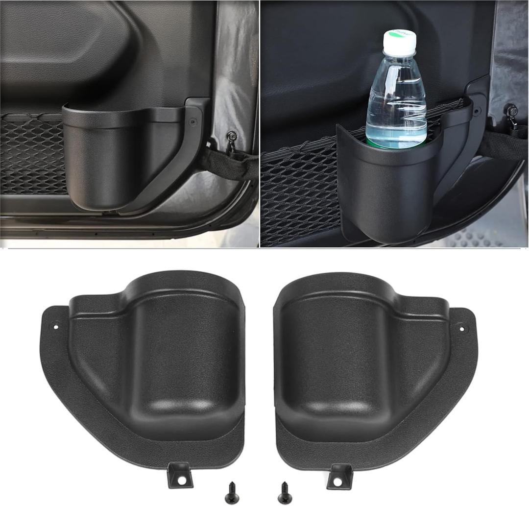 YOCTM 2-PACK Front Door Organizer Tray For 2018 2019 2020 2021 2022 2023 2024 2025 Jeep Wrangler JL JLU Rubicon Sport Sahara Gladiator JT 4EX Interior Storage Box Accessories Black (Front Door Tray)