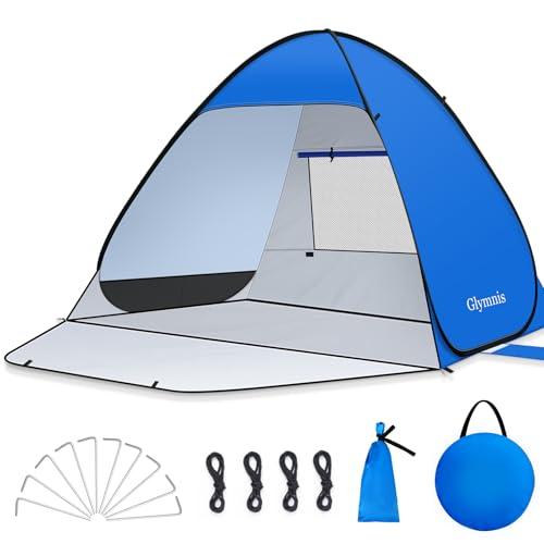 Glymnis Pop Up Beach Tent Instant Portable Sun Shade Shelter (S) 1-2 Persons UPF 50+ with Extendable Floor Zipper Door Automatic Easy Up Tent, Blue 