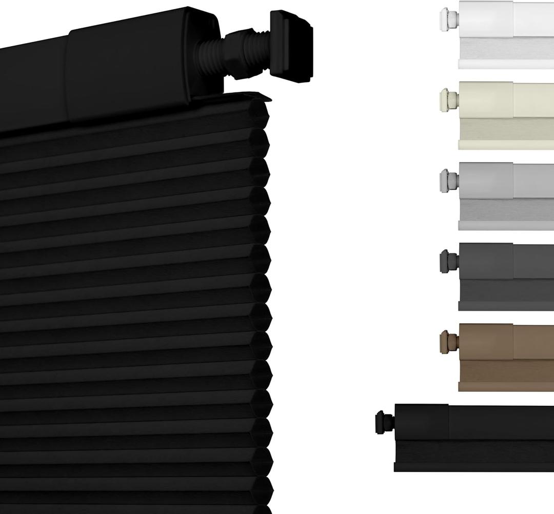 No Drill No Tools Blackout Cellular Shades Cordless Easy Install Honeycomb Blinds Thermal Insulated Noise Reduction Blinds for Indoor Windows,Blackout-Black,52.5" W x 48" H