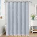 MitoVilla Boho Extra Long Shower Curtain 72 x 96, Blue Modern Farmhouse 96 inch XL Polyester Linen Texture Tassel Fabric Shower Curtain Set with Hooks for Cottagecore Country Bathroom Decor,Blue