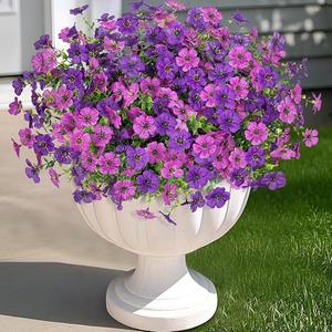 Artificial Fake Mums Flowers for Outdoor Spring Decor, 12 Bundles Faux Flowers Plants Silk Daisy for Planter Pot Colorful UV Resistant Look Real for Front Door Porch Patio Outside Yard(Light Purple)