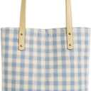 Jeelow Market Street Canvas Tote Bag Handbag Padded Purse with Vegan Leather Handles Floral Or Plaid