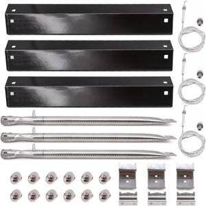 Grill Parts Kit Compatible with Chargriller 5050 3001 5650 3072 5072 3030 3008 5252 3000 Grill Replacement Parts, Flame Shields, Burner Pipes, Igniters, Burner Tube/Flare Up Shield Support Kit (Porcelain Steel Heat Plates Kit with Igniters)