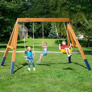 ROBUD 3-in-1 Wooden Swing Sets for Backyard, DIY Swing Sets with Tree Swing and 2 Toddler Swings, Kids Outdoor Play Equipment, Outdoor Playset for Kids & Toddlers, Ages 3+