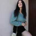 Zeagoo Long Sleeve Square Neck Shirts Lightweight Rib Knit Pullover Sweater Causal Loose Fit Tunic Blouse Top (Green)