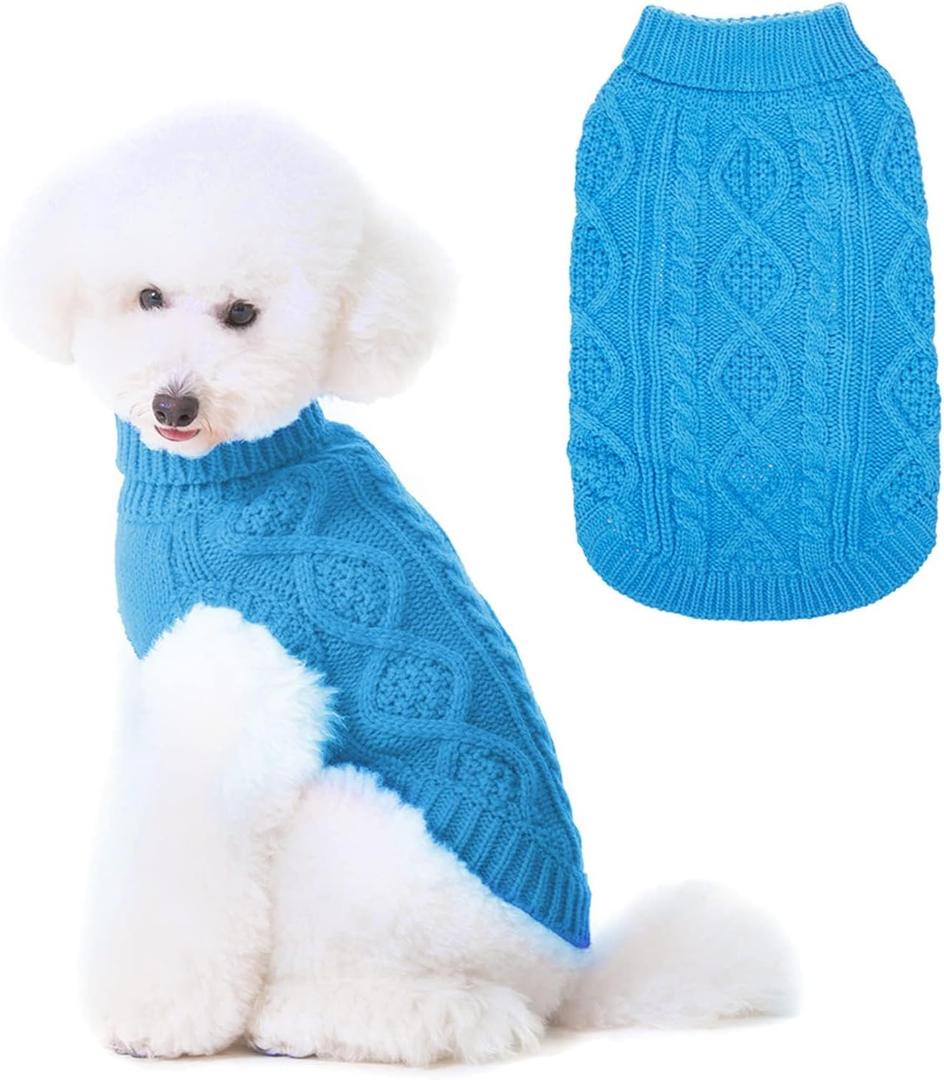 BINGPET Thermal Knitted Dog Sweater for Large Dogs,Winter Dog Cat Coat Warm Sweartershirts Outfits,Classic Cable Knit Turtleneck Pullover Dog Jumper Coat Warm Sweartershirts (Blue)