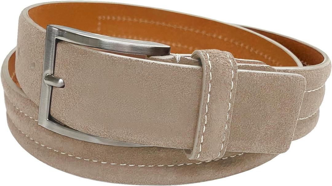 Men's Belt Suede Full Leather Belt Casual Dress Leather Belt 1-3/8"(35mm) Wide, Multi-Style Options (Beige)