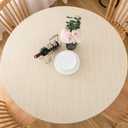 Round Vinyl Fitted Tablecloth, Waterproof Elastic Table Covers Wipeable Flannel Backed Tablecloths for Picnic Camping Indoor and Outdoor (Beige Wood, Fits 57" to 65" Diameter Tables)