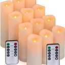 Aignis 12pcs Flameless LED Candles Battery Operated with 10-Key Remote Timer, Outdoor Indoor Waterproof, Warm Flickering Glow for Cozy & Romantic Home/ Wedding/ Holiday Décor(D2.2''xH4/ 5/ 6/ 7'')