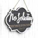 13"x7" No Soliciting Sign for Front Door, Rustic Wooden Hanging Plaque for Business & Store, Embossed Letters, Bold & Effective Message to Keep Solicitors Away (Black)