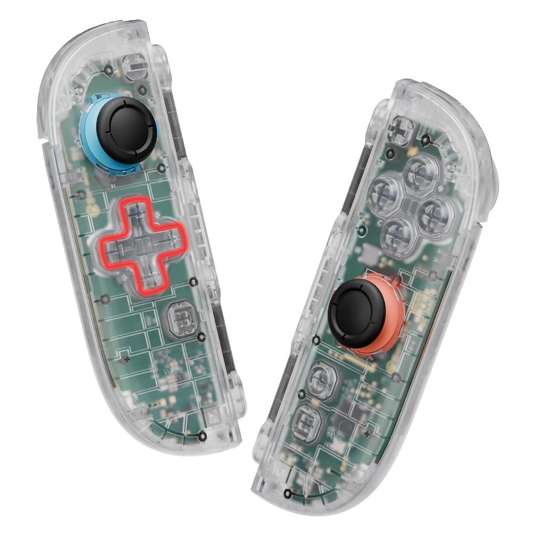 eXtremeRate DIY Replacement Shell (D-Pad Ver) Buttons for Joycon 2, Custom Full Set Housing + Decorative Strips + Middle Bracket + Buttons for Nintendo Switch 2 Controller - Deluxe Version - Clear