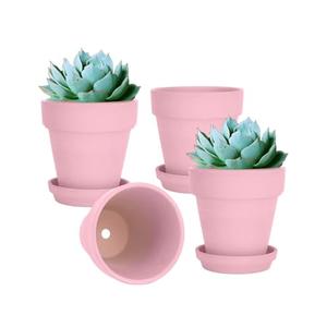 vensovo 6 Inch Peach Pink Terracotta & Clay Pots for Plant with Saucer - 4 Pack Medium Terra Cotta Planter with Drainage Hole, Flowerpot for Indoor Outdoor Plants, Crafts, Wedding Favor
