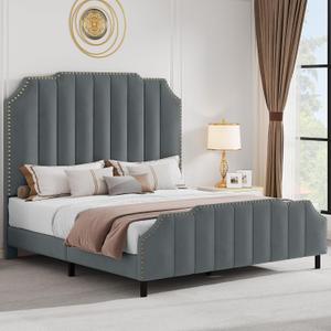 YITAHOME Queen Bed Frame with 61.4'' Headboard, Upholstered Platform Bed Frame with Wooden Slats Support, No Box Spring Needed, Easy Assembly - Gray