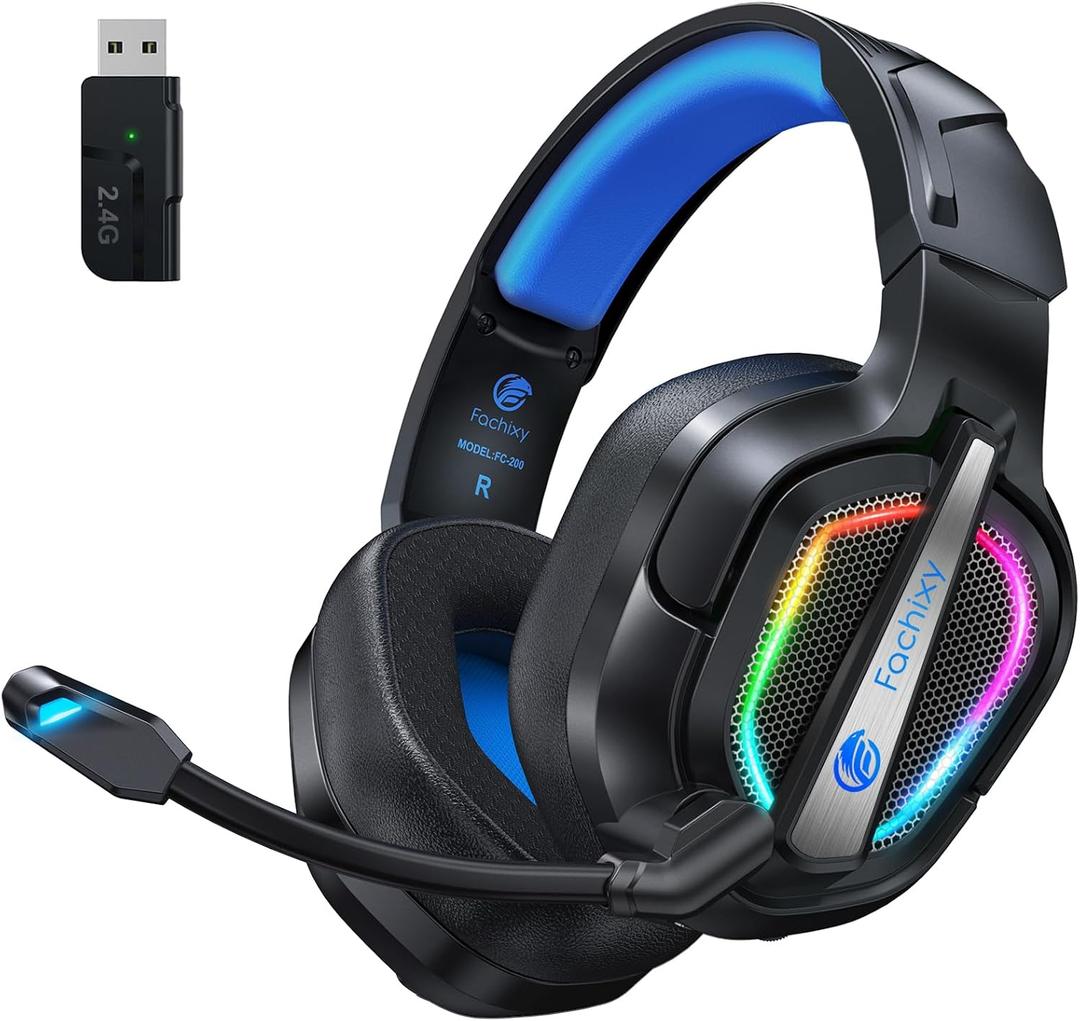 Fachixy FC200 Wireless Gaming Headset with Mic for PS5, PS4  Bluetooth 5.4 & 2.4GHz Gaming Headphones with Low Latency, 50Hrs Battery Foldable Gamer Headset for Laptop, Switch and Mobile