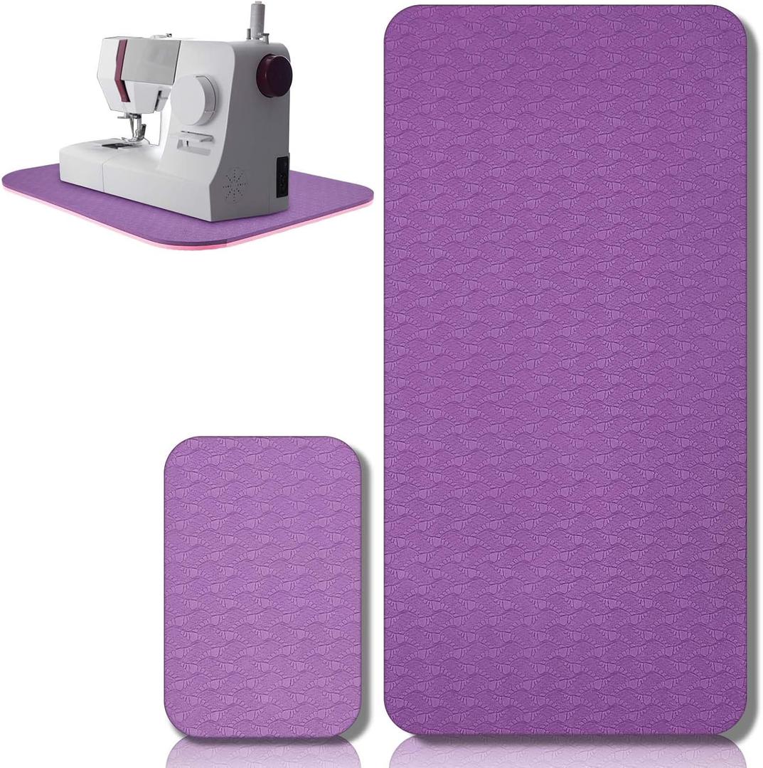 2 Pcs Sewing Machine Muffling Mat Pedal Sewing Mat Reduce Vibrations Noise No Slip Machine Accessories for Quilting(17" X 36" and 9" X 14",Pink Purple)