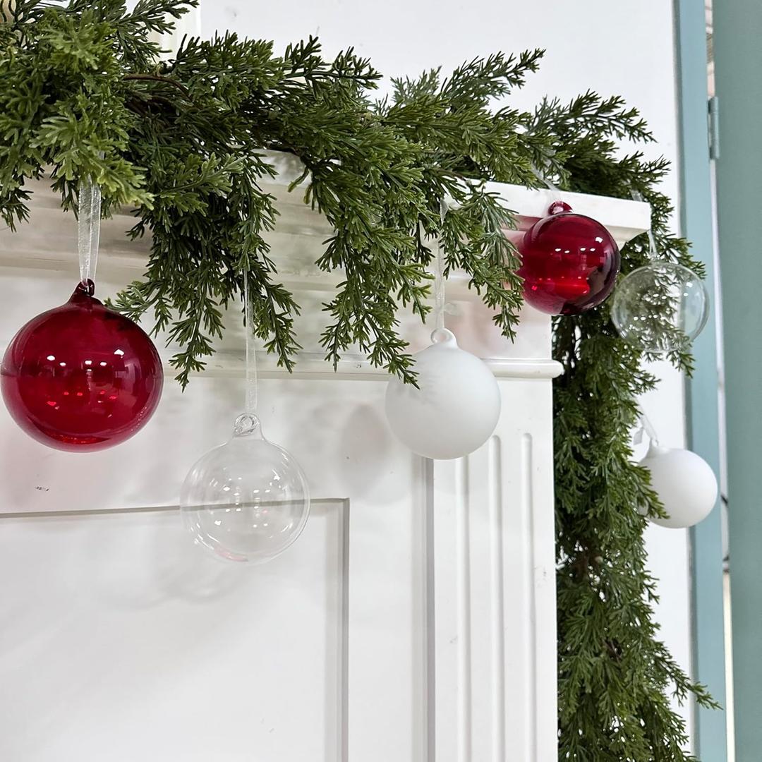 Soaoo 6 Pcs Red Christmas Hand Blown Glass Ball Ornaments 3.15 Inch Vintage Glass Balls Tree Ornaments Pendants Ball Baubles Decorations for Xmas Tree Hanging Indoor Party Garden Decor