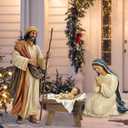3 Pcs Metal Christmas Outdoor Nativity Scene Set Large Holy Family Outdoor Decorations with Sturdy Stakes Jesus Joseph Mary Yard Signs for Xmas Holiday Lawn Home Garden Decor(Retro) (48.9''H)