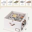 StorageWorks Shoe Organizer for Closet, Shoe Storage Bins with Clear Lid, Fabric Shoe Boxes with Side Mesh Pockets, Closet and Storage Bins for Slippers and Flats, Holds Up to 16 Pairs, Beige