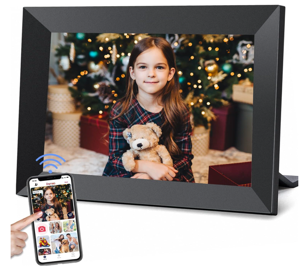 10.1 Inch WiFi Digital Picture Frame Frameo, Photo Frame Electronic HD IPS Touch Screen 1280x800 32GB, Wall Mountable Smart Cloud Slideshow, Send Photos from Your Phone Anywhere, Valentine's Day Gifts
