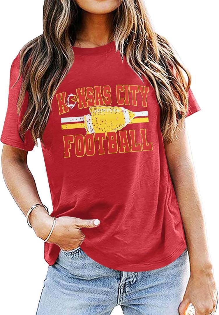 Football Shirt for Women Game Day T-Shirt Sunday Funday Shirt Funny Football Season Short Sleeve Tops