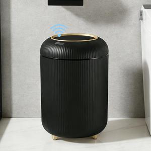 URALFA Motion Sensor Bathroom Trah Can, Automatic Touchless Trash Can | 3 Gallon Bathroom Garbage Can with Lid, Smart Trash Bin for Bedroom, Office, Restroom, Removable Legs, Black and Gold