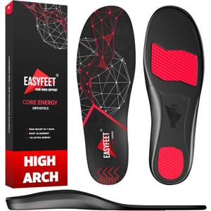 Plantar Fasciitis Relief Shoe Insoles - High Arch Support Inserts Men Women - Orthotics Shoe Inserts for Flat Feet - Work Boots Running Hiking Insoles (S (Men 7-8.5/Women 8-9.5), Black)