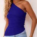 PRETTYGARDEN Womens 2026 Summer Y2K Tops Sleeveless One Shoulder Slim Fit Shirts Ruched Knit Asymmetrical Top Blouse (Blue, S)
