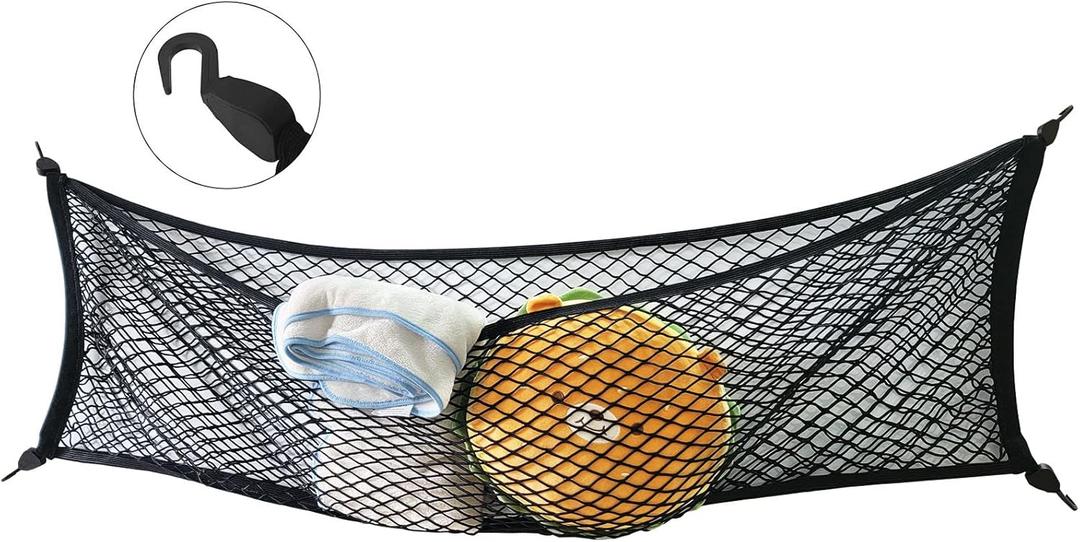 Premium Truck Bed Cargo Net Organizer 60 x 18 inches Envelope Style Trunk Mesh Storage Net with ABS Hooks Elastic Automotive Cargo Net for Pickup Truck Bed, RV, GMC