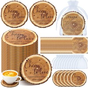 Hushee 50 Sets Wedding Favors for Guests Cheers to Love Round Cork Coasters Bulk with Thank You Cards and Bags for Wedding Party Favors Souvenirs Supplies Decoration (Classic)