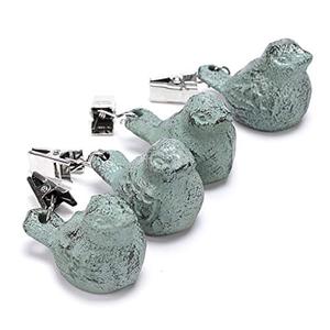 OwnMy Set of 4 Tablecloth Weights Clip on, Pendant Tablecloth Weights Kit with Cast Iron Antique Birds, Outdoor Garden Party Picnic Table Cloths Clips (Green)