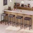 HOOBRO Bar Stools, Set of 2 Barstools, 24.8-Inch Height Stools, Breakfast Barstools, Kitchen Bar Chairs, 2" Thick Upholstery, for Kitchen, Dining Room, Cafe, Bar Counter, Brown and Black BC21BY01, 16.5"L x 11.8"W x 24.8"H