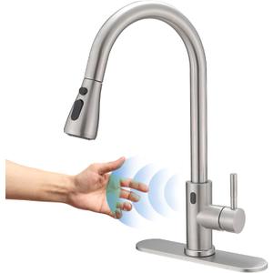 BWE Touchless Kitchen Faucet with Pull Down Sprayer,Single Handle Motion Sensor Kitchen Sink Faucet,High Arc Smart Commercial Faucet for Kitchen Sink Hands-Free,Brushed Nickel