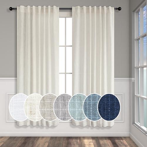 Pitalk Cream Sheer Curtains 68 Inch Length 2 Panel Set for Living Room Back Tab Pleated Farmhouse Coastal Decor Cotton Textured Gauze Curtain for Dining Room Home Office French Door Ivory Colored