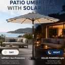 Patio Kingdom 11FT Solar Patio Umbrella with Lights, Outdoor Table Market Umbrella with 32 LED Lights, 8 Sturdy Ribs, Smooth Crank Lift for Pool, Deck and Garden, UV-Resistant, Black and White Stripe