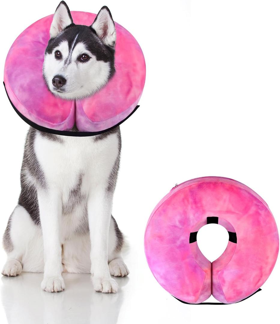 Dog Cone, Y-blue Dog Cone Collar Inflatable Dog Neck Collar Recovery E-Collar Alternative, Dog Donut Collar After Surgery for Dogs and Cats(Rose Purple, L)