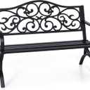 Sophia & William 50" Outdoor Garden Bench Patio Park Bench, Cast Iron Metal Frame Furniture with Floral Design Backrest for Porch Yard Lawn Deck, Black