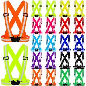 20 Pcs Reflective Vest Running Gear, High Visible Multicolor Adjustable Reflective Vest Elastic Bright Neon Lightweight Safety Straps for Men Women Night Walking Running Cycling Jogging
