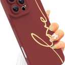 MOWIME for iPhone 16 Pro Max Case Cute Back Plating Love Letter with Screen Protector Soft TPU Shockproof Anti-Fall Lens Cameras Cover Protection Phone Case for Women Girls Men-Red