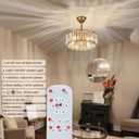18.2" Gold Caged Ceiling Fans with Lights Remote Crystal Fandelier 4-Lights Flush Mount Fan Light Modern Enclosed Chandelier Fan with 6 Speeds for Bedroom Living Room Kitchen Dining Room Hallway