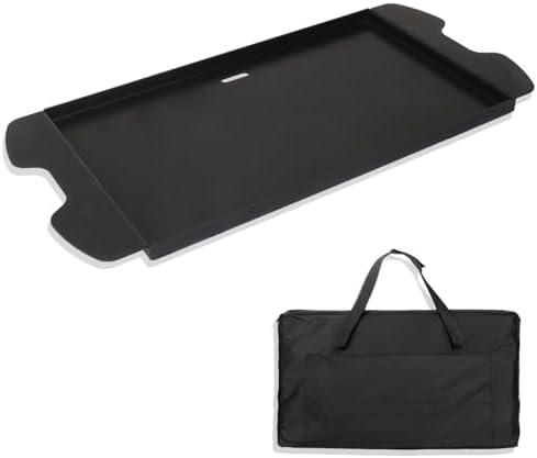 BMMXBI 7034 Griddle for Weber Traveler Grill 9010001 9020001 9030001 Cast Iron Griddle Insert Replacement Parts for Weber Traveler Gas Grill Flat Top Griddle Accessories 9013001 9011701 with Carry Bag