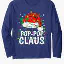 Pop-pop Claus Christmas Lights Pajama Family Matching Long Sleeve T-Shirt. xxl
