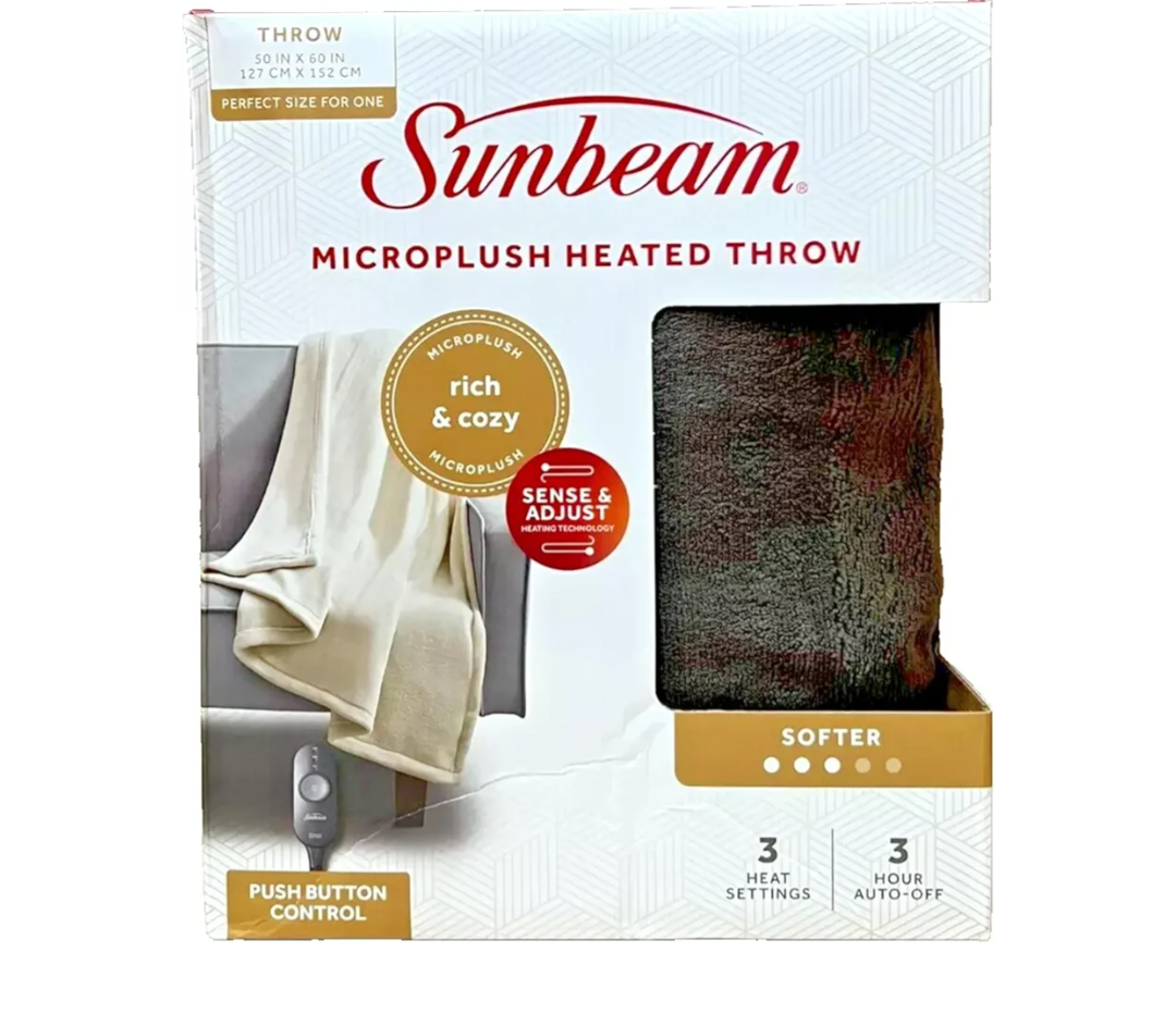 Sunbeam Royal Luxe Walnut Heated Personal Throw Blanket, Cozy-Warm, Adjustable 3 Heat Settings, 50x60
